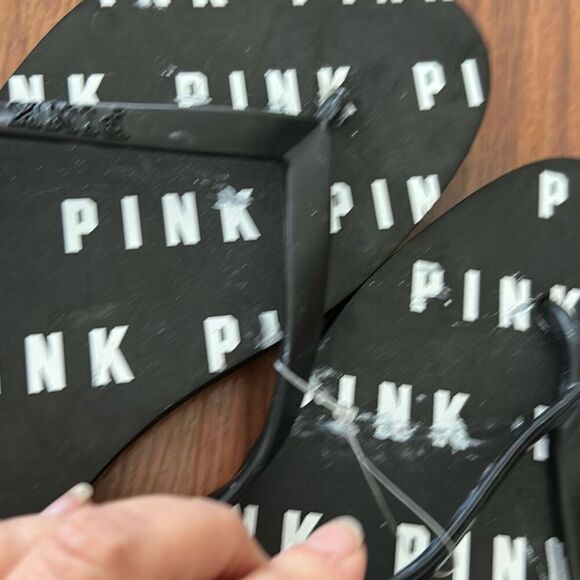 NEW PINK Victoria’s Secret black and white logo flip-flops size M8/9 - Picture 4 of 5